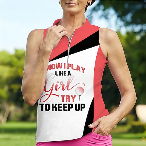 

Femme T-shirt POLO Chemise de golf Respirable Séchage rapide Evacuation de l'humidité Sans Manches Vêtements de golf Top Standard Zippé Lettre Eté Tennis Le golf Pickleball