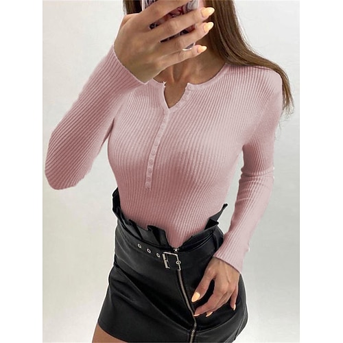 

Damen Pullover Strickwaren Gerippt Stricken Taste Feste Farbe V Ausschnitt Stilvoll Brautkleider schlicht Outdoor Täglich Frühling Herbst Rosa Blau Purpur S