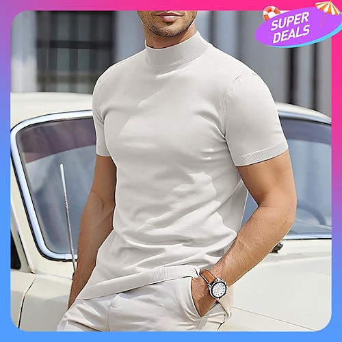 

Herren T Shirt T-Shirt Glatt Rollkragen Strasse Urlaub Kurze Ärmel Bekleidung Designer Basic Moderne zeitgenössische