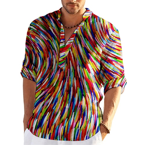 

Homens Camisa Social camisa de linho Estampas Abstratas Colarinho Chinês Vermelho Azul Roxo Verde Ao ar livre Rua Manga Longa Imprimir Roupa Linho Moda Roupa de rua Designer Casual