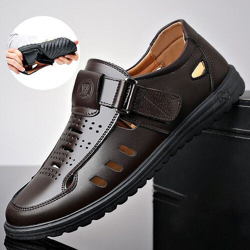 

Hombre Sandalias Sandalias de cuero sandalias de pescadores Zapatos Confort Casual Diario Cuero Transpirable Mocasín Negro Marrón Verano