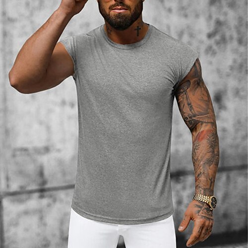 

Homme Débardeur Top Maillot de Corps T-shirt sans manches Plein Col Ras du Cou Extérieur Sortie Sans Manches Vêtement Tenue Mode Design Muscle