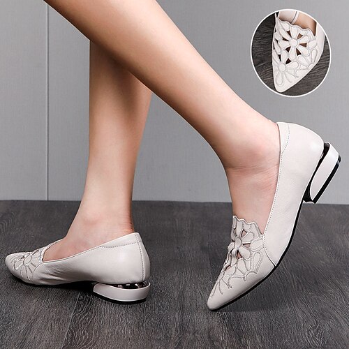 

Damen Absätze Flache Schuhe Slip-Ons Übergrössen Outdoor Arbeit Täglich Sommer Niedriger Absatz Spitze Zehe Geschäftlich Vintage Klassisch PU Halbschuhe Ausgeschnitten Schwarz Leicht Braun Beige