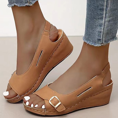 

Mujer Sandalias Sandalias con Cuña Tacones de cuña Zapatos Confort Diario Paseo Hebilla Cremallera Tacón Cuña Dedo Puntiagudo Casual Confort Minimalismo Zapatos de Paseo Cuero Sintético Hebilla Negro