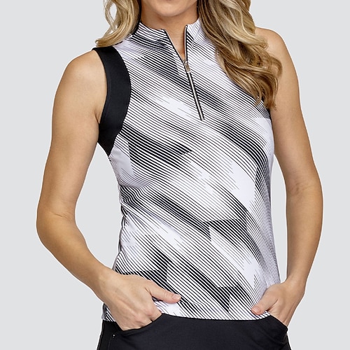 

Mulheres Camisa polo de caminhada Camisa de golfe Respirável Secagem Rápida Pavio Humido Sem Manga Vestuário de golfe Roupas de golfe Normal Zíper Colarinho Alto Geometria Verão Primavera Treino de