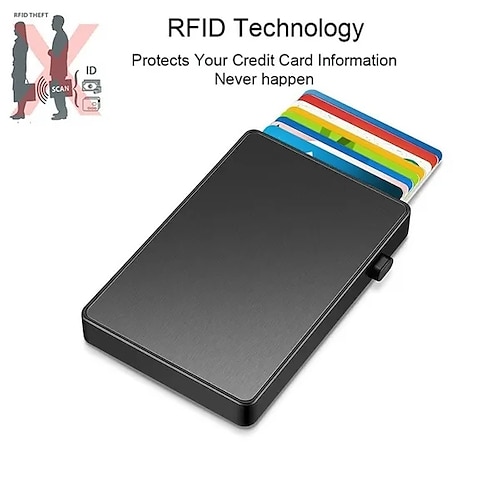 

Slim Aluminum Card Holder Wallet ID Credit Card Holder Mini RFID Blocking Automatic Pop Up Bank Card Case Organizer