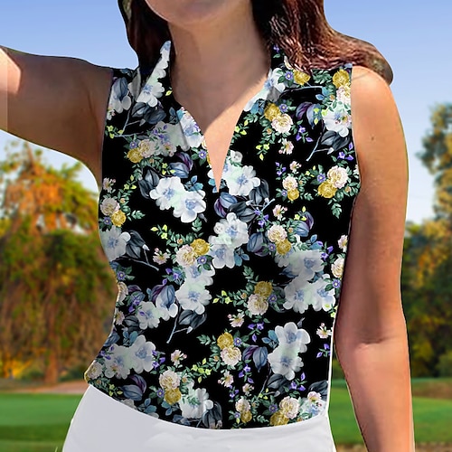 

Mulheres Camisa polo de caminhada Camisa de golfe Pólo de botões Respirável Secagem Rápida Pavio Humido Sem Manga Vestuário de golfe Roupas de golfe Normal Floral Verão Tênis Golfe Pickleball