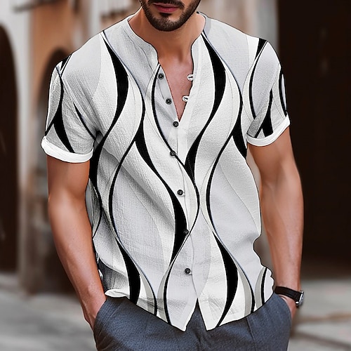 

Homme Chemise Chemise Lin Imprimés Photos Feuilles Mao Bleu vert Blanche Rose Claire Bleu Vert Extérieur Plein Air Manche Courte Imprimer Vêtement Tenue Lin Mode Vêtement de rue Design Décontractées