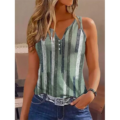 

Damen Tank Top Grün Gestreift Bedruckt Ärmellos Casual Basic V Ausschnitt Standard S