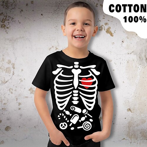 

Para Meninos Camiseta Manga Curta Camisa Camiseta Gráfico Caveiras Coração Impressão 3D Ativo Esportes Moda 100% Algodão Ao ar livre Casual Diário Infantil Crewneck 3-12 anos Gráfico impresso em 3D