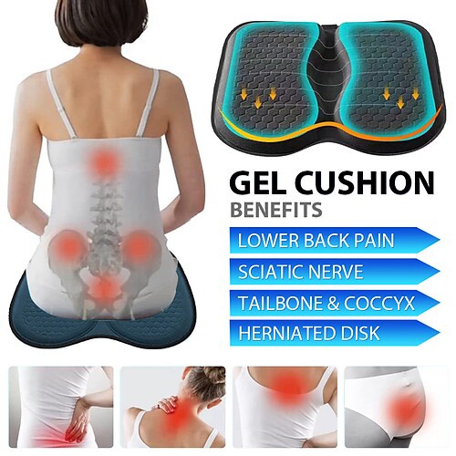 

almofada de assento de gel reduzindo a dor do quadril nas costas por muito tempo sentado, almofada de assento de resfriamento respirável design de favo de mel absorve a pressão portátil para cadeira