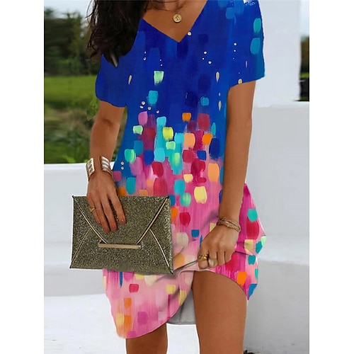 

Mulheres Vestido casual Vestido de verão Vestido estampado Geométrica Bloco de cor Imprimir Decote V Minivestido Ativo Moda Ao ar livre Diário Manga Curta Normal Amarelo Rosa Azul Verão Primavera S M