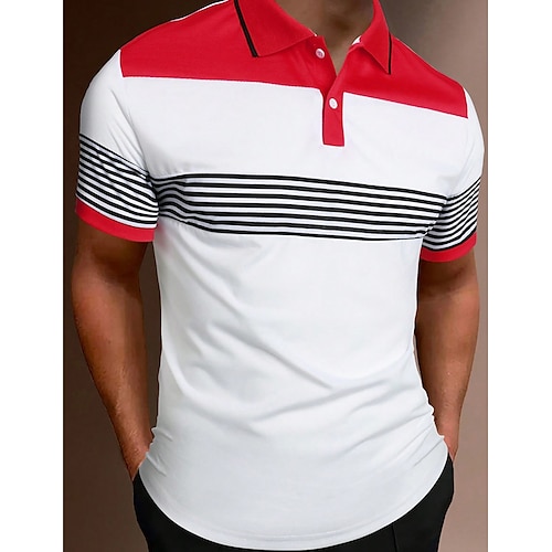 

Men's Button Up Polos Polo Shirt Casual Sports Lapel Short Sleeve Fashion Basic Stripes Button Summer Regular Fit Black White Navy Blue Button Up Polos