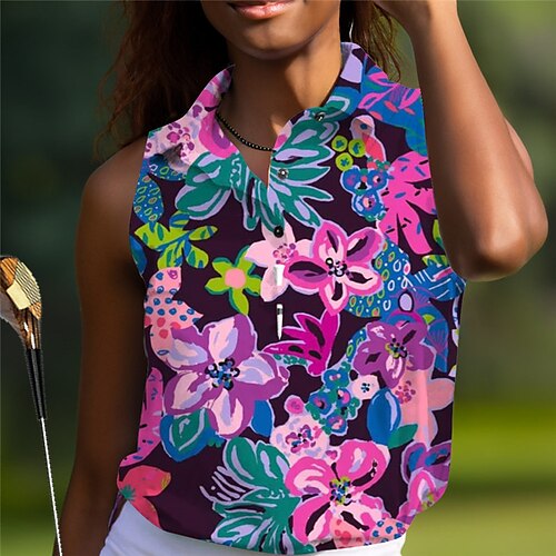 

Mulheres Camisa polo de caminhada Camisa de golfe Pólo de botões Respirável Secagem Rápida Pavio Humido Sem Manga Vestuário de golfe Roupas de golfe Normal Floral Verão Tênis Golfe Pickleball