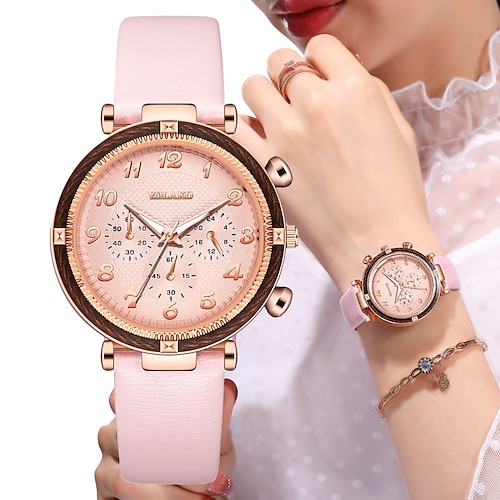 

Mode femmes montre à quartz luxe décontracté trois numéros d'oeil cadran bracelet en cuir étudiant cadeau horloge montres