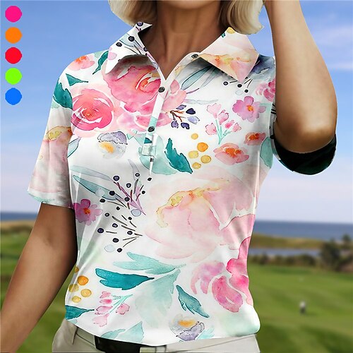 

Mujer Camisas de polo Camiseta de golf Polo con botones Transpirable Secado rápido Dispersor de humedad Manga Corta Ropa de golf ropa de golf Ajuste regular Floral Verano Tenis Golf pepinillo