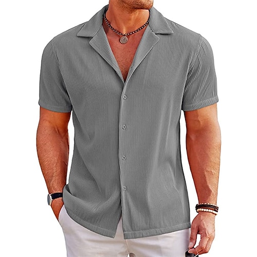 

Homens Camisa Social camisa de botão Camisa casual camisa de verão camisa de praia Preto Branco Caqui Cinzento Manga Curta Tecido Colar de acampamento Diário Férias Roupa Moda Casual Confortável