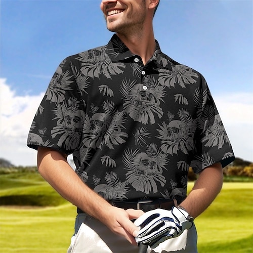 

Homens Camisa polo de caminhada Camisa de golfe Pólo de botões Respirável Secagem Rápida Pavio Humido Manga Curta Vestuário de golfe Roupas de golfe Normal Floral Verão Tênis Golfe Pickleball