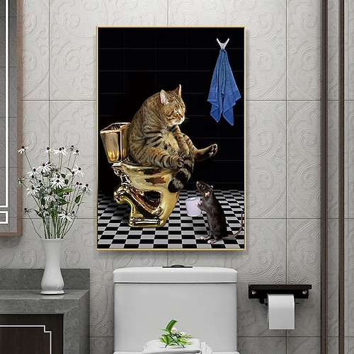 

tela de arte de parede de animais gato sentado no banheiro impressões e pôsteres fotos de retrato pintura de tecido decorativo para fotos de sala de estar sem moldura