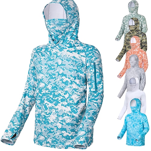 

Homme Chemise de pêche Chemise Performance Capuche Extérieur manche longue Protection Solaire UPF50 Respirable Séchage rapide Poids Léger Top Eté Printemps Automne Extérieur Pêche Camping et