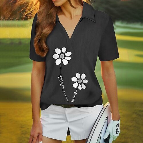 

Mulheres Camisa polo de caminhada Camisa de golfe Respirável Secagem Rápida Pavio Humido Manga Curta Vestuário de golfe Roupas de golfe Normal Em V Floral Verão Tênis Golfe Pickleball