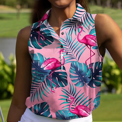 

Women's Polo Shirt Golf Shirt Button Up Polo Breathable Quick Dry Moisture Wicking Sleeveless Golf Apparel Golf Clothes Regular Fit Flamingo Trees / Leaves Summer Tennis Golf Pickleball