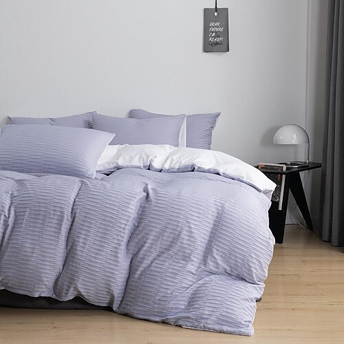 

ropa de cama simple color liso estilo artesanal funda de edredón seersucker conjunto de tres piezas