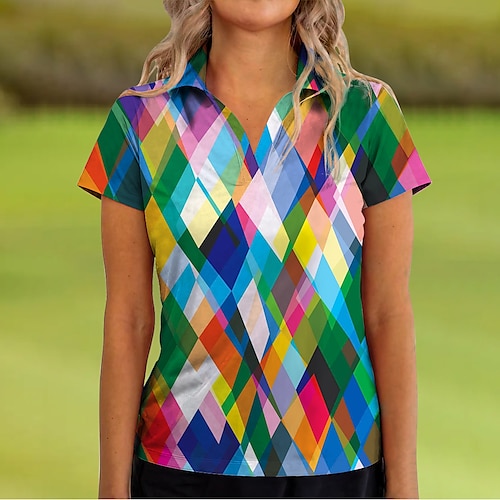 

Mujer Camisas de polo Camiseta de golf Transpirable Secado rápido Dispersor de humedad Manga Corta Ropa de golf ropa de golf Ajuste regular Escote en V Geometría Verano Tenis Golf pepinillo