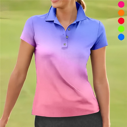 

Mulheres Camisa polo de caminhada Camisa de golfe Pólo de botões Respirável Secagem Rápida Pavio Humido Manga Curta Vestuário de golfe Roupas de golfe Normal Cores Gradiente Verão Tênis Golfe