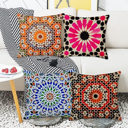 

Mandala Bohemian Double Side Pillow Cover 4PC Soft Decorative Square Cushion Case Pillowcase for Bedroom Livingroom Sofa Couch Chair