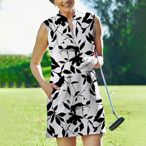 

Damen Tenniskleid Golfkleid Atmungsaktiv Schnelltrocknend Feuchtigkeitsableitung Ärmellos Kleider Tennis-Outfit Zip Blumen Bedruckt Sommer Tennis Golfspiel Pickleball