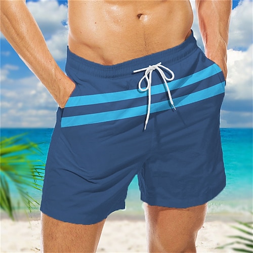 

Hombre Pantalones de Surf Pantalones de Natación Boxers de Natación Correa con forro de malla Cintura elástica Raya Estampados Secado rápido Corto Casual Diario Festivos Hawaiano Boho Azul Marino