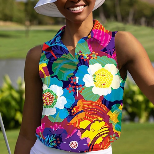 

Mulheres Camisa polo de caminhada Camisa de golfe roupas de golfe Respirável Secagem Rápida Macio Sem Manga Blusas Normal Floral Verão Primavera Golfe Badminton