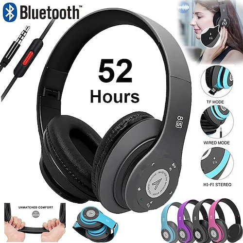 

New Foldable Wireless Stereo Headphones, HiFi Bluetooth Headset Deep Bass Sound HD Microphone PU Leather Earmuffs Noise Cancelling Audio Accessories for SmartphonesOutdoor Support TF Card/ Wired Mode