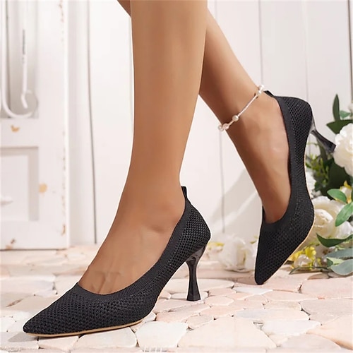 

Mulheres Saltos Salto agulha Sapatos Flyknit Casamento Festa Ao ar livre Verão Salto Baixo Dedo Apontado Elegante Tecelagem voadora Mocassim Côr Sólida Preto Vermelho Bege