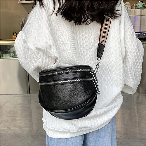 

Mujer Bolso bandolera Cuero de PU Fiesta Diario Cremallera Ajustable Gran Capacidad Duradero Color sólido Negro Blanco Rojo