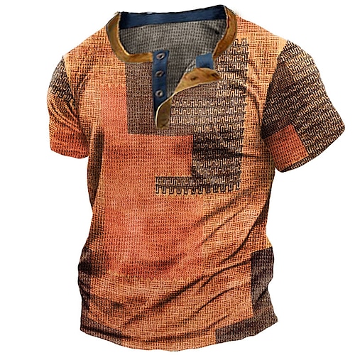 

Homens Camisa Waffle Henley Gráfico Bloco de cor Henley Roupa Impressão 3D Ao ar livre Diário Manga Curta Botão Moda Designer Básico