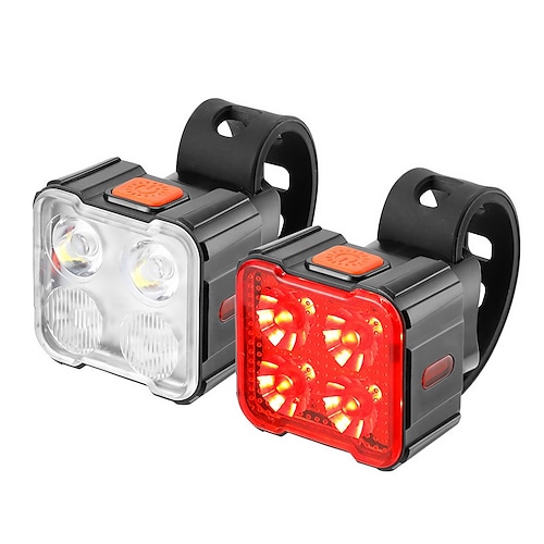 

Conjunto de luzes de bicicleta recarregáveis 4 ed luz de bicicleta frontal luz traseira led para ciclismo de bicicleta portátil modos múltiplos super brilhante bateria de íon de lítio recarregável à