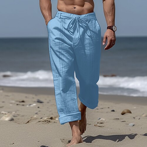 Rela Bota Mens Cotton Linen Pants Casual Beach 34 Shorts Summer Trousers  Elastic Waist Lightweight Blue XL price in UAE  Amazon UAE  kanbkam