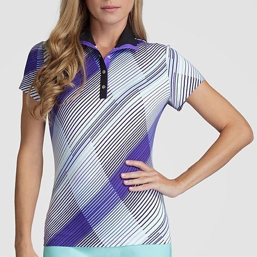 

Mulheres Camisa polo de caminhada Camisa de golfe Pólo de botões Respirável Secagem Rápida Pavio Humido Manga Curta Vestuário de golfe Roupas de golfe Normal Riscas Verão Tênis Golfe Pickleball