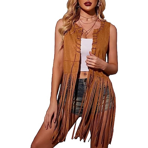 Vintage Anni '60 Hippie Anni '70 Gilet in camoscio Hippie Per donna Da  ragazza Nappa Cosplay Costume Halloween Festa / Serata Mascherata Casual /  quotidiano Canottiera del 2024 a $18.99