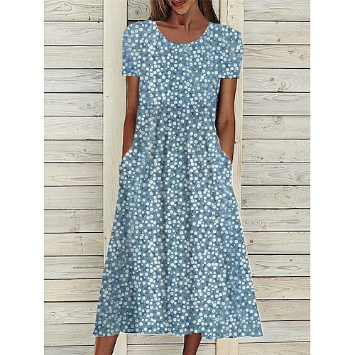 

Women's Floral Dress Summer Dress Floral Ditsy Floral Print Ruched Crew Neck Midi Dress Fashion Streetwear Outdoor Daily Short Sleeve Loose Fit Navy Blue Royal Blue Blue Summer Spring S M L XL XXL