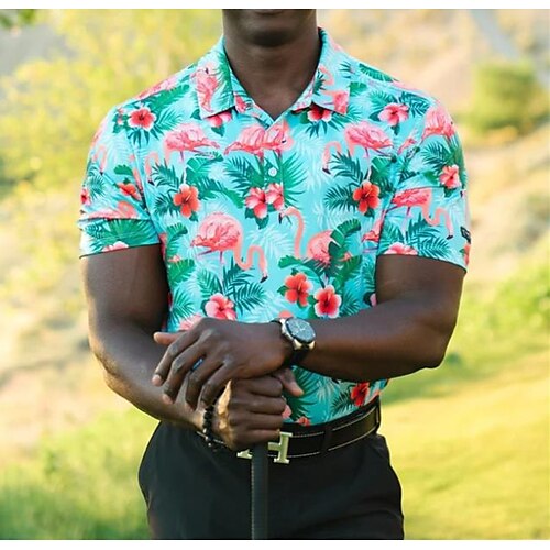 

Herren poloshirt Golfhemd Golfkleidung Atmungsaktiv Schnelltrocknend Weich Kurzarm Shirt Regular Fit Baum Flamingo Sommer Frühling Fitnesstraining Golfspiel Badminton