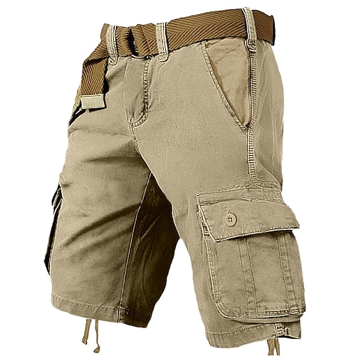 

Voor heren Cargoshorts Korte broek Wandelshorts Been trekkoord Meerdere zakken Effen Draagbaar Knielengte Casual Dagelijks Feestdagen 100% katoen Sport Modieus Legergeel Grasgroen