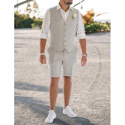 

Trajes de verano de lino azul cielo caqui para hombre boda en la playa 2 piezas color sólido ajuste a medida 2023