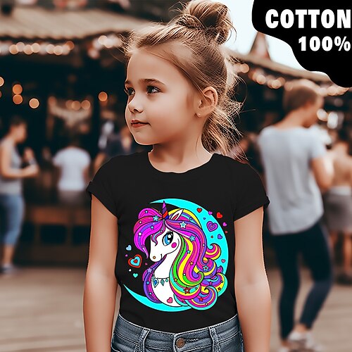 

Girls' T shirt Short Sleeve T shirt Tee Graphic Rainbow Unicorn 3D Print Active Fashion Cute 100% Cotton Outdoor Casual Daily Kids Crewneck 3-12 Years 3D Printed Graphic Regular Fit Shirt