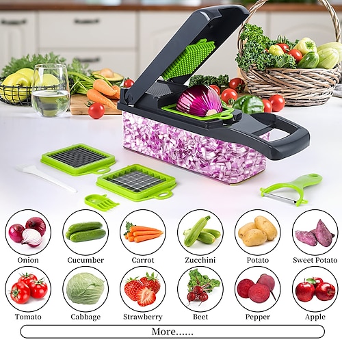 Vegetable Chopper, 16 In 1 Food/Pro Onion/Vegetable Cutter Slicer Dicer  With 8 Blades, Potato Carrot Garlic Chopper With Container For Kitchen