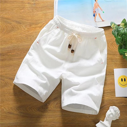 

Men's Linen Shorts Summer Shorts Beach Shorts Pocket Drawstring Plain Short Daily Linen / Cotton Blend Casual / Sporty Black White