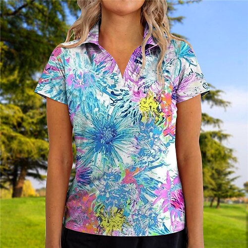 

Mulheres Camisa polo de caminhada Camisa de golfe Respirável Secagem Rápida Pavio Humido Manga Curta Vestuário de golfe Roupas de golfe Normal Em V Floral Verão Tênis Golfe Pickleball