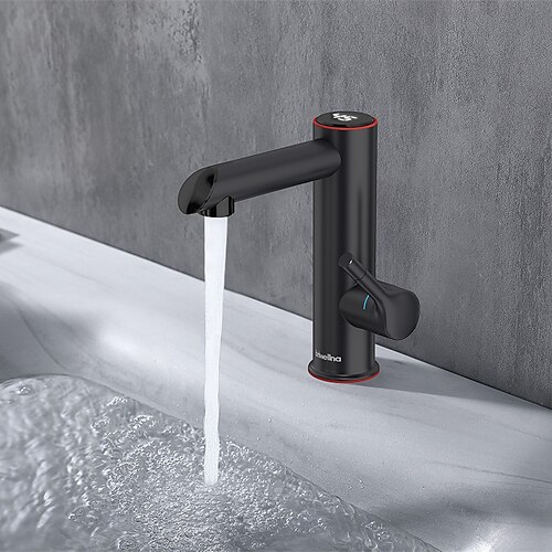 

Instant Heating Faucet Stainless Steel with LCD Digital Display, 220V 3200W Electric Instant Tankless Hot Water Heater, Bathroom Basin Taps Black EU Plug